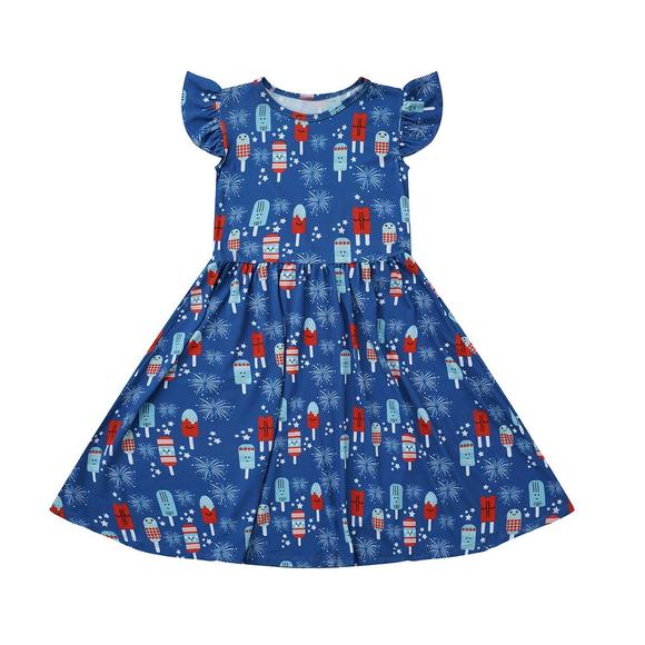 NEW EMERSON AND FRIENDS girls' bamboo twirls dress in 4th of july party pops - Picture 1 of 1